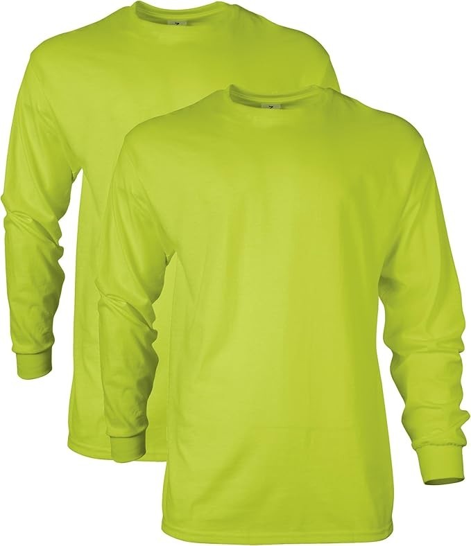 2-Pack Gildan Adult Ultra Cotton Long Sleeve T-Shirts Large SAFETY GREEN Unisex gallery