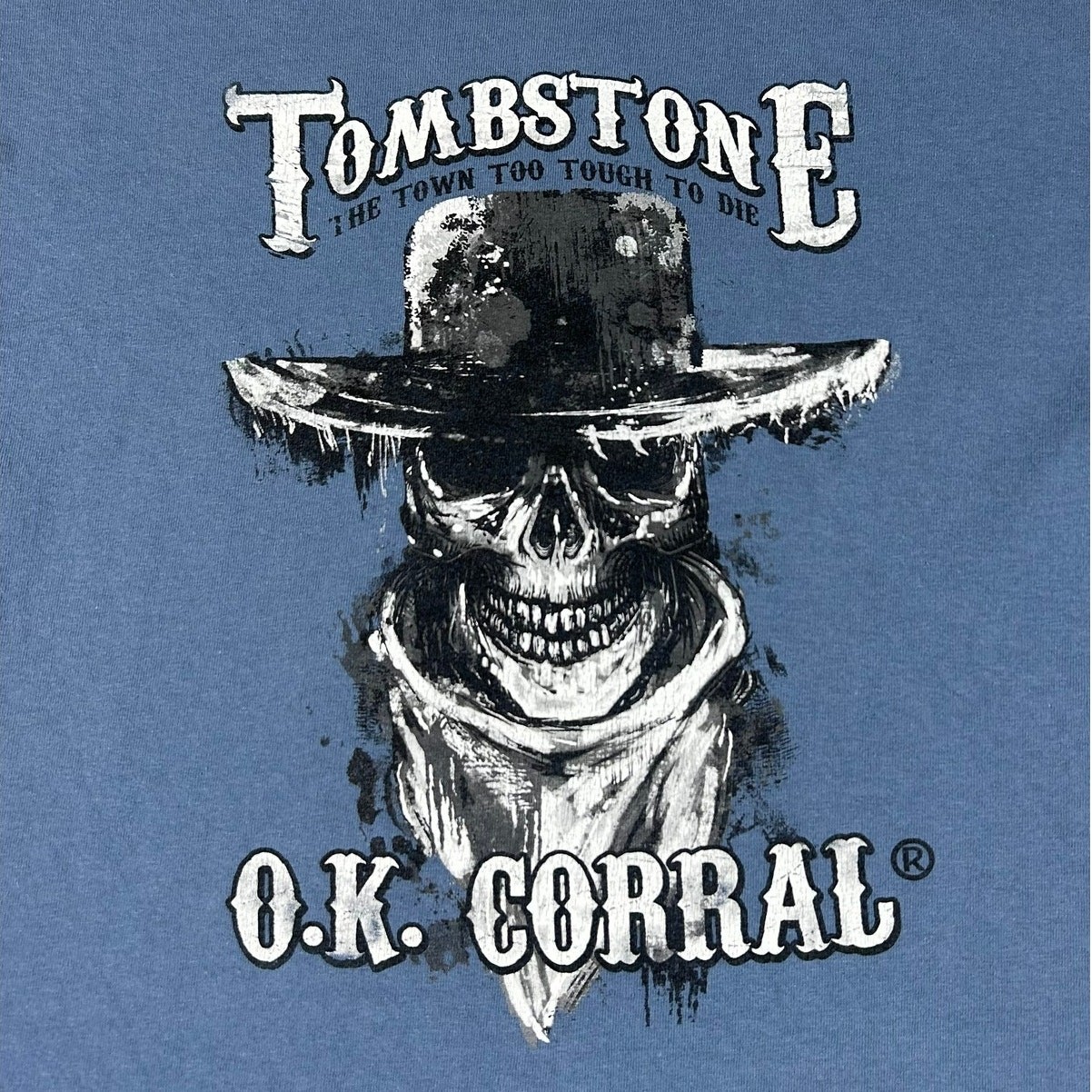 Gildan Tombstone OK Corral Skull Graphic T-Shirt Western Cowboy Tee Blue Mens M gallery