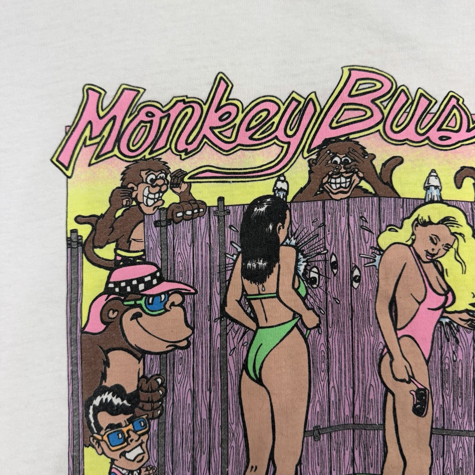 Vintage T&C Town & Country Monkey Business Shirt White Large Single Stitch USA gallery