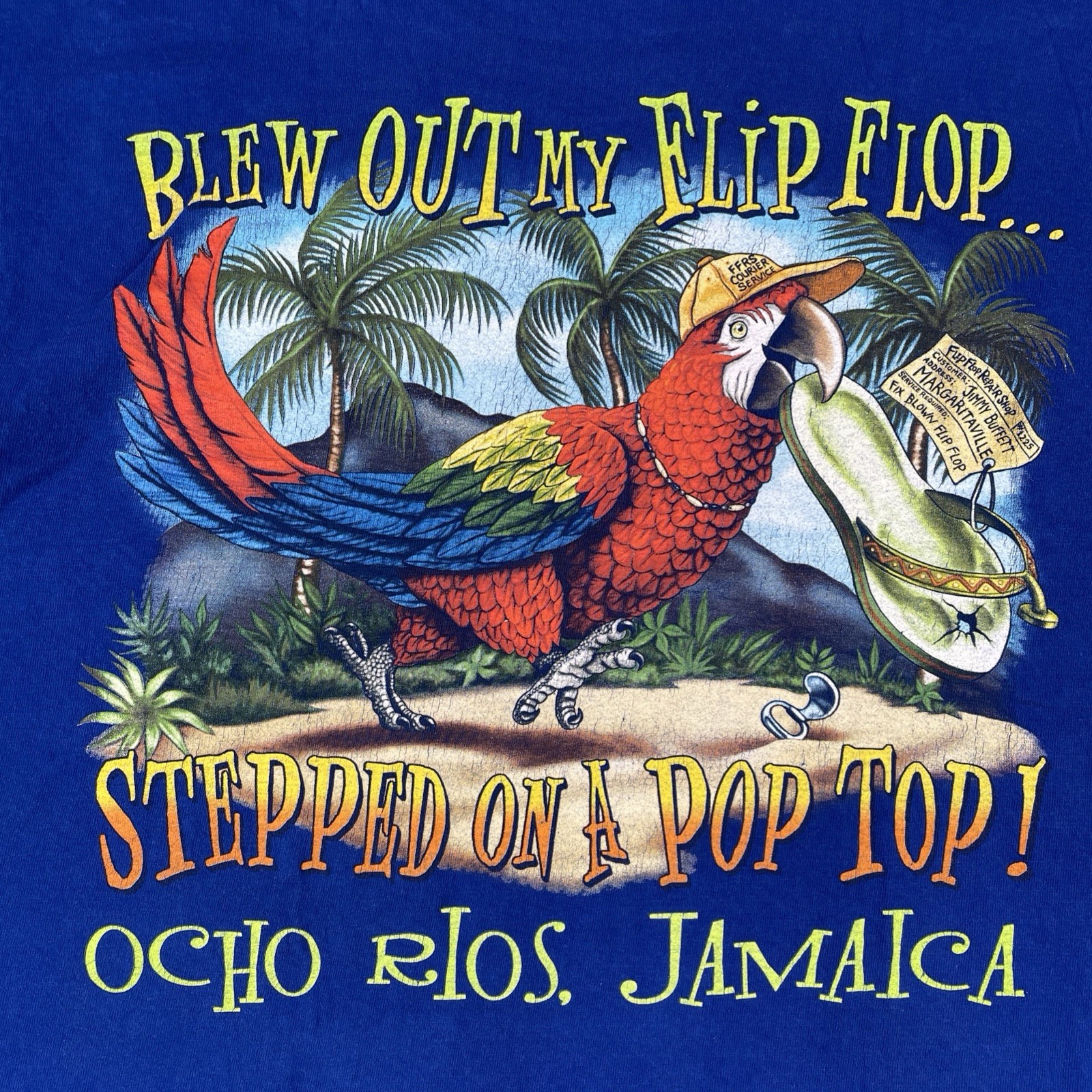 Vtg Jimmy Buffetts Margaritaville Ocho Rios Jamaica Blue XL Shirt Parrot Funny gallery