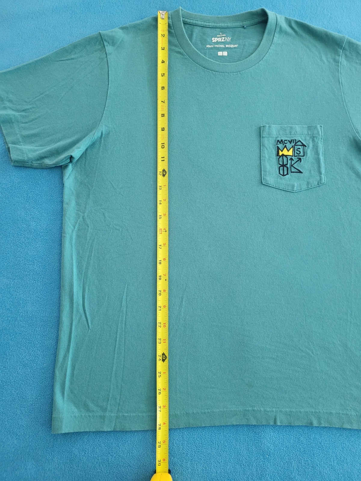 Uniqlo SPRZ NY x JEAN-MICHEL BASQUIAT Crown Pocket Aqua Blue T Shirt Large gallery
