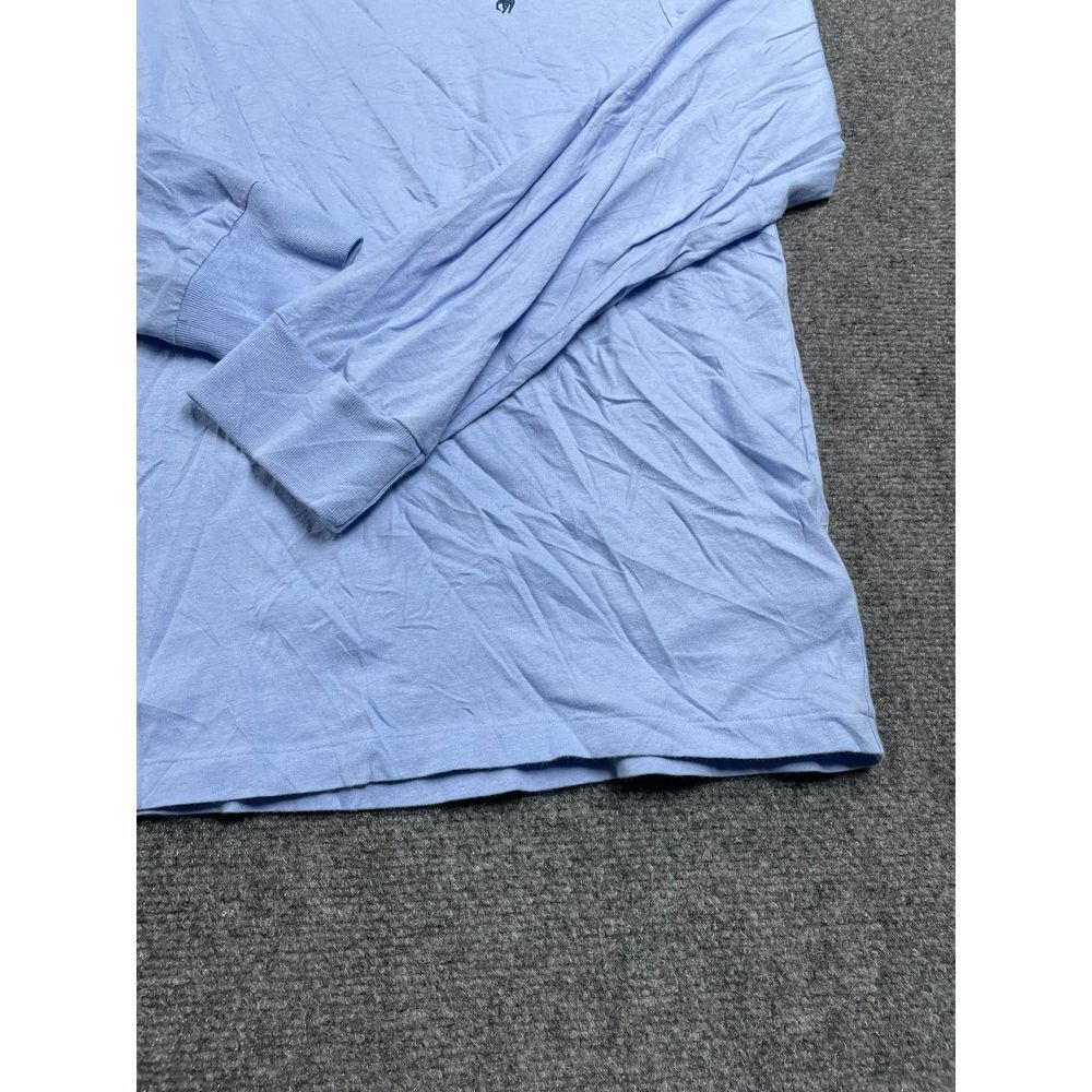 Men's Sky Blue Crew Neck Ribbed Cuff Full Sleeve Casual Cotton T-Shirt Size M gallery