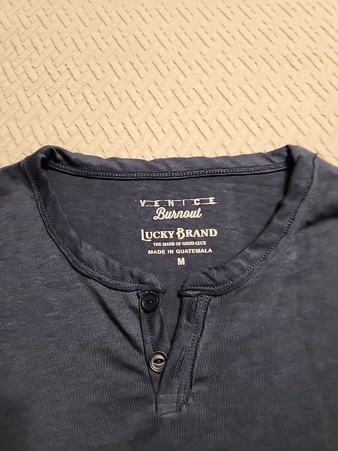 Lucky Brand Venice Burnout Mens M Long Sleeve Henley Shirt Denim Blue NWT gallery