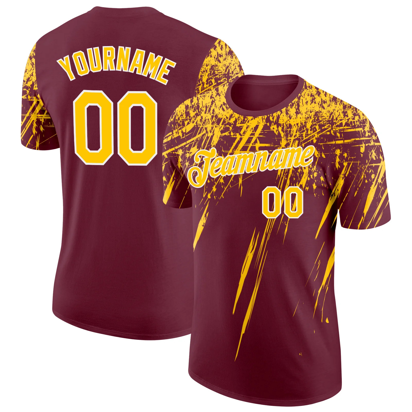 Custom Burgundy Yellow Distressed Brush Shirt Abstract Art Lover Gift Him