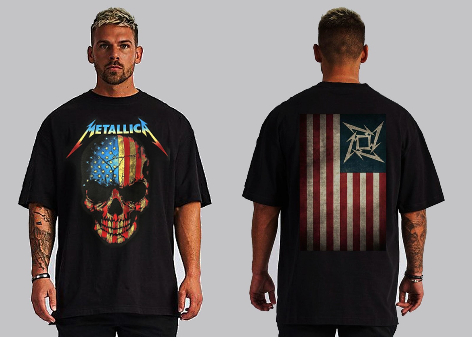METALLICA AMERICAN FLAG HARD ROCK 100% SILK SCREEN FRON & BACK PRINT