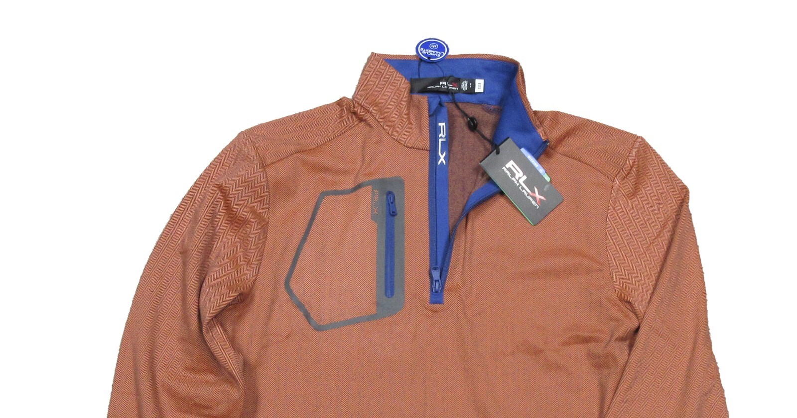 RLX Ralph Lauren Orange/Blue Herringbone 1/4 Zip Fleece Lined Pullover Shirt gallery