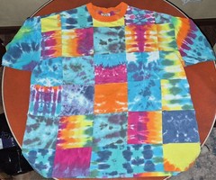 Eye Dye Vintage Patchwork Tie Dyed T-Shirt XL One Size Rainbow Checkerboard Boho