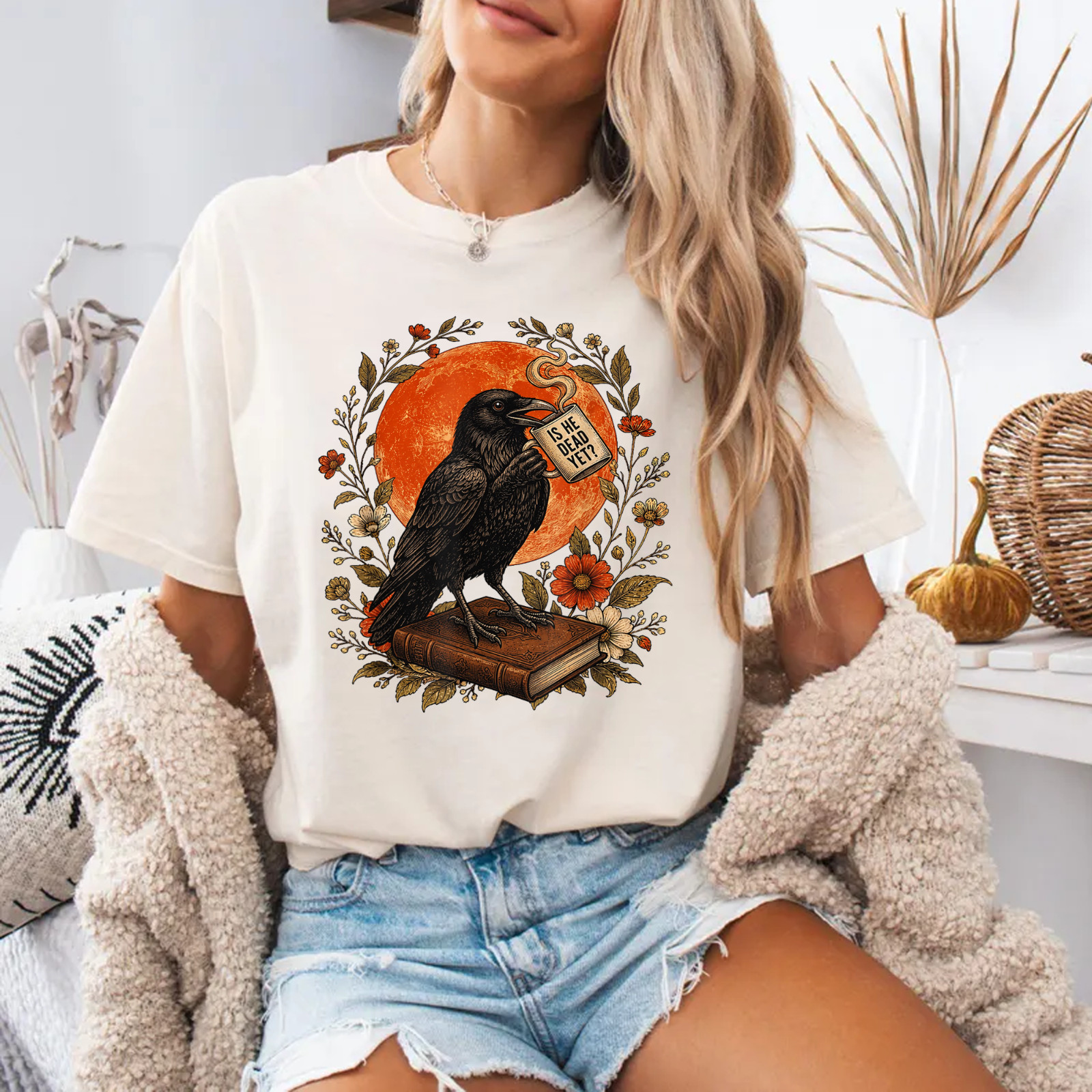 is He Vintage Dead Yet Dark Crow Raven Bird Humor Gothic T-Shirt gallery
