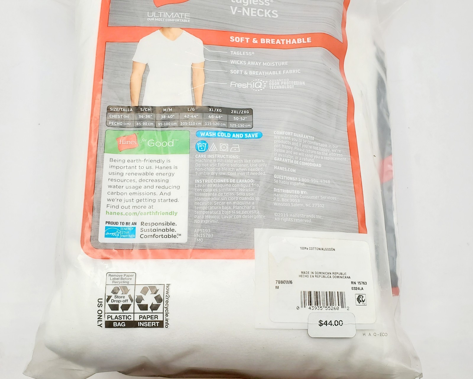 Hanes ULTIMATE M 6 PACK WHITE Cotton Men's Short Sleeve V Neck T-Shirts 38-40" gallery
