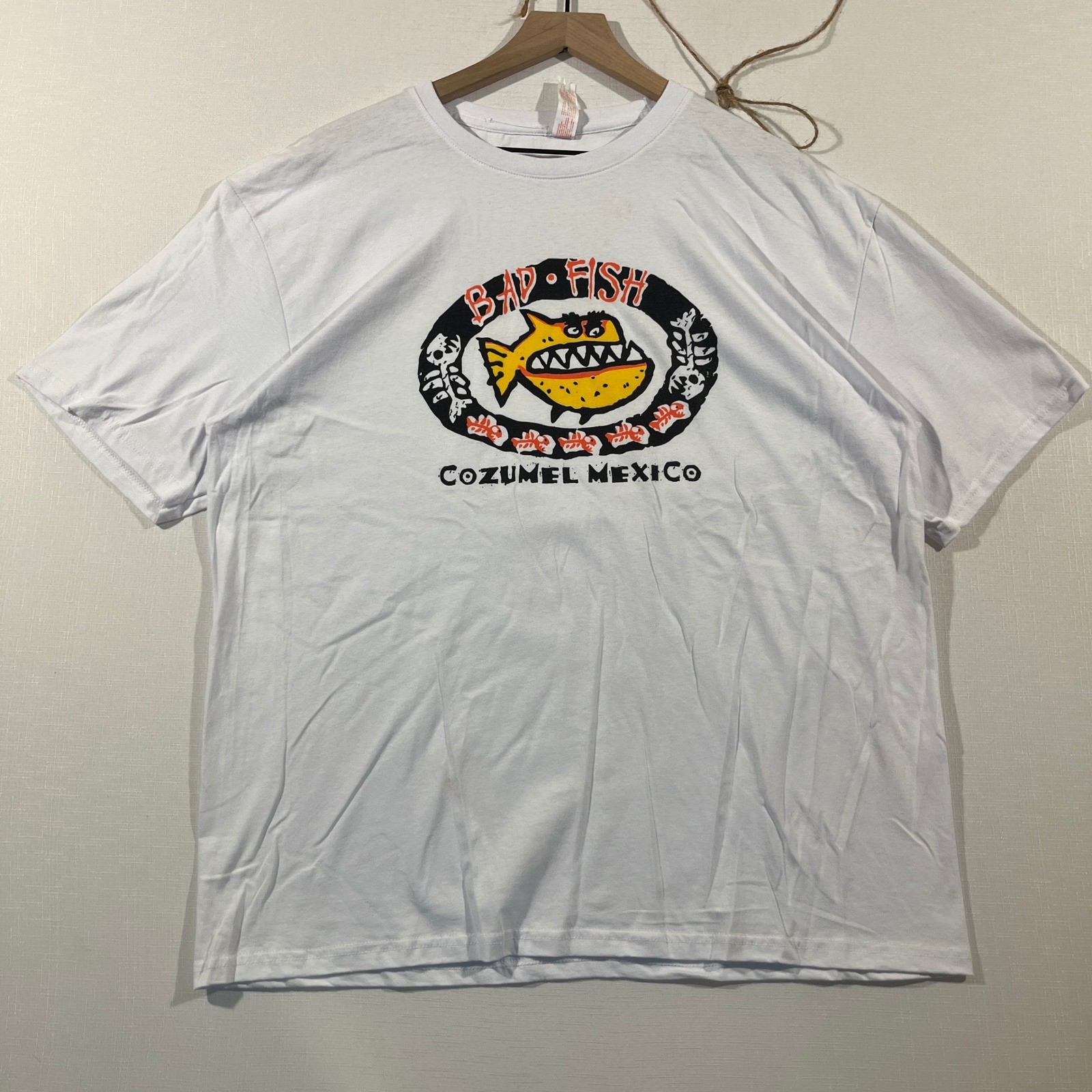 Cozumel Mexico Bad Fish T Shirt Euro Cotton XL Mens White Short Sleeve Graphic