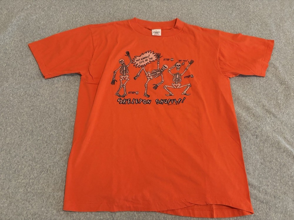 Vintage Diamond Star Skeleton Shuffle Halloween Orange Shirt Made in USA Large