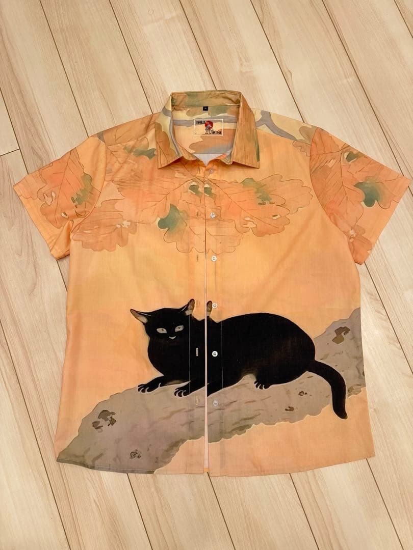 Japanese Vintage Short-Sleeve Shirt Black Cat by Hishida Shunsō No-Iron SMLXL2XL gallery