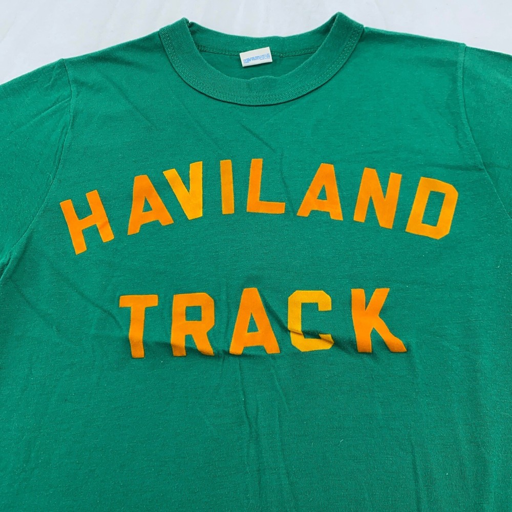 Vtg 70s HAVILAND TRACK FLOCKED HARRISON NY T-Shirt 2XS sports track and field