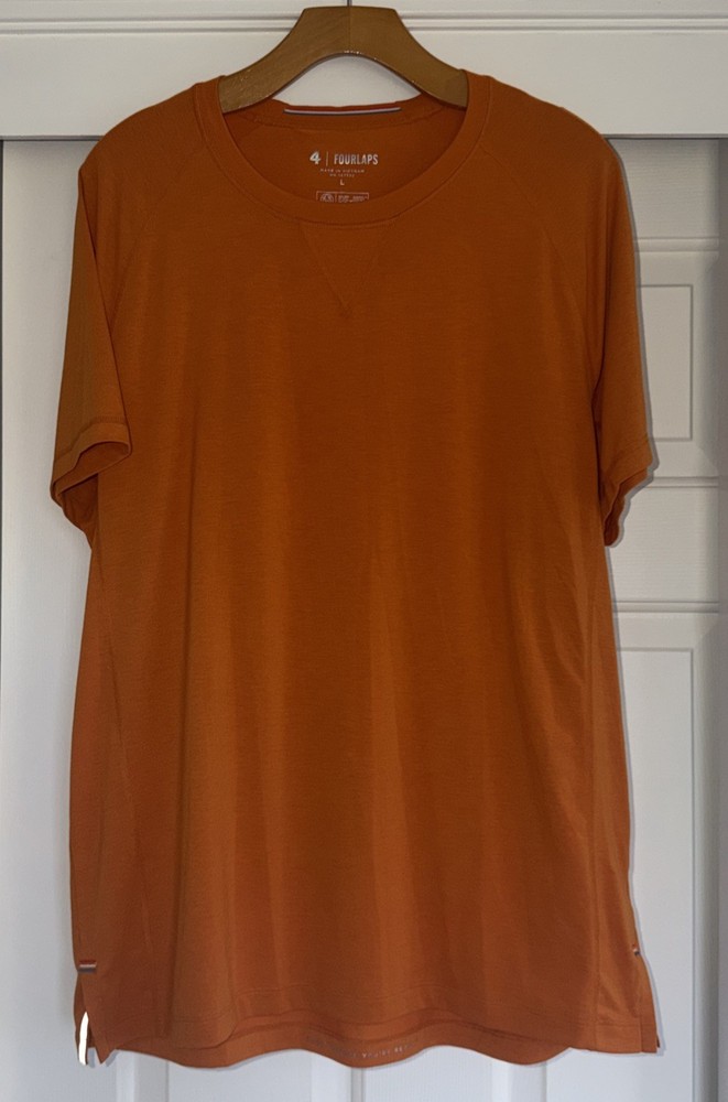 Fourlaps Shirt Men’s Large Orange Short Sleeve Casual Active 7% Wool