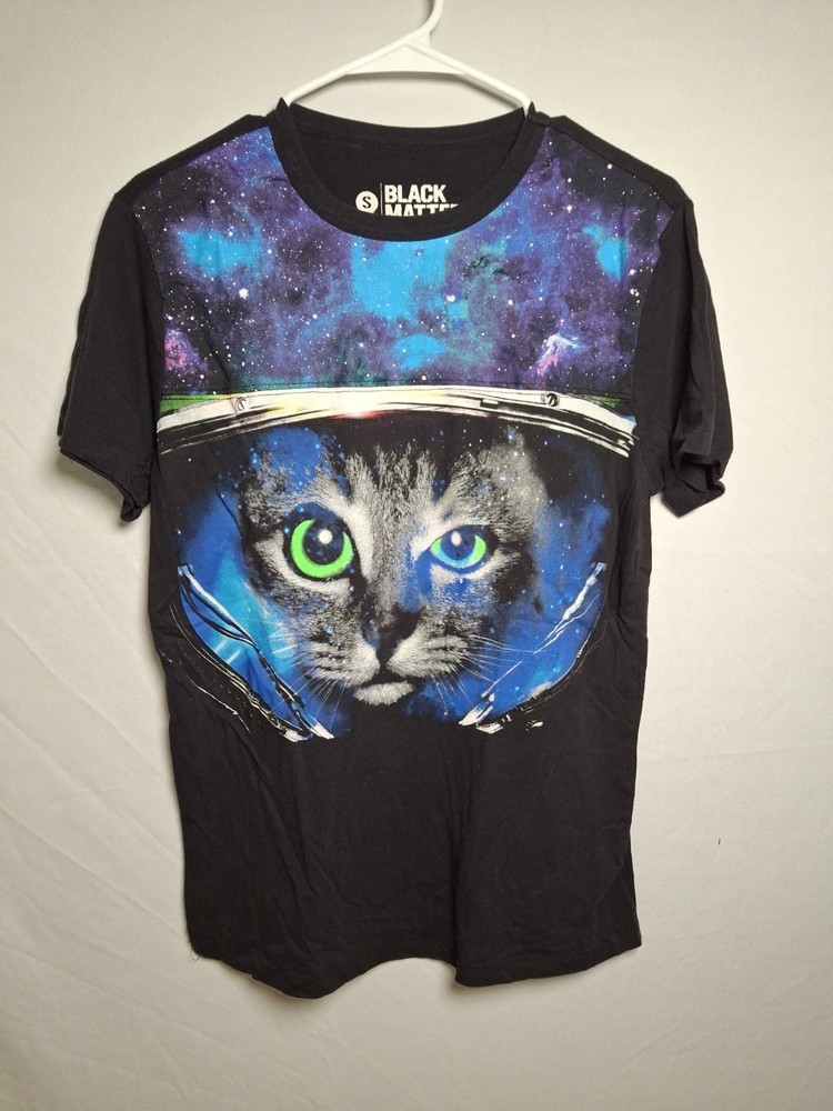 BLACK MATTER Space Cat Graphic Tee Men’s Small with Cat In Helmet Out In Space