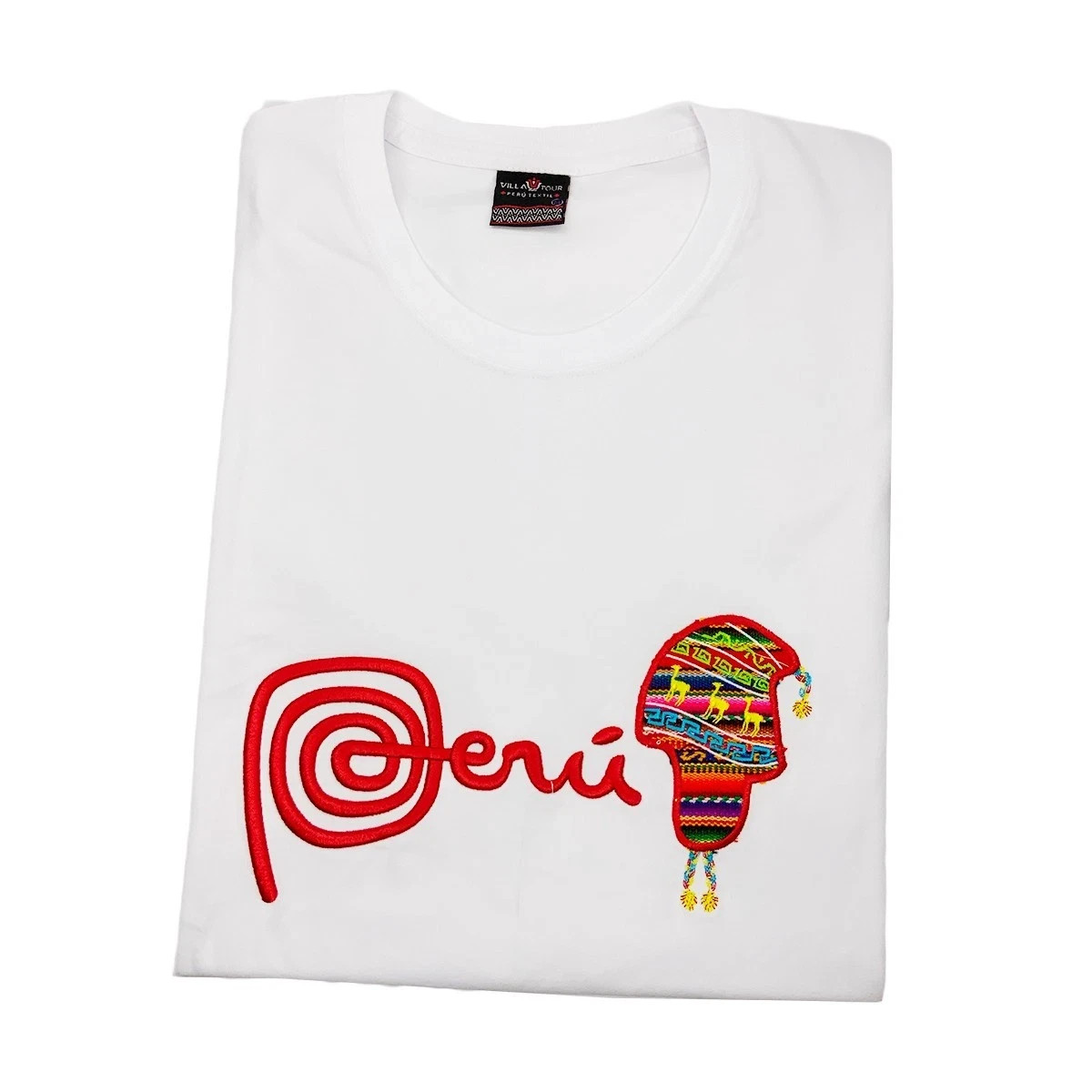 NWT PERU CHULLO LLAMA PERUVIAN PATRIOTIC EMBROIDERY MEN'S SHORT SLEEVE T-SHIRT M gallery