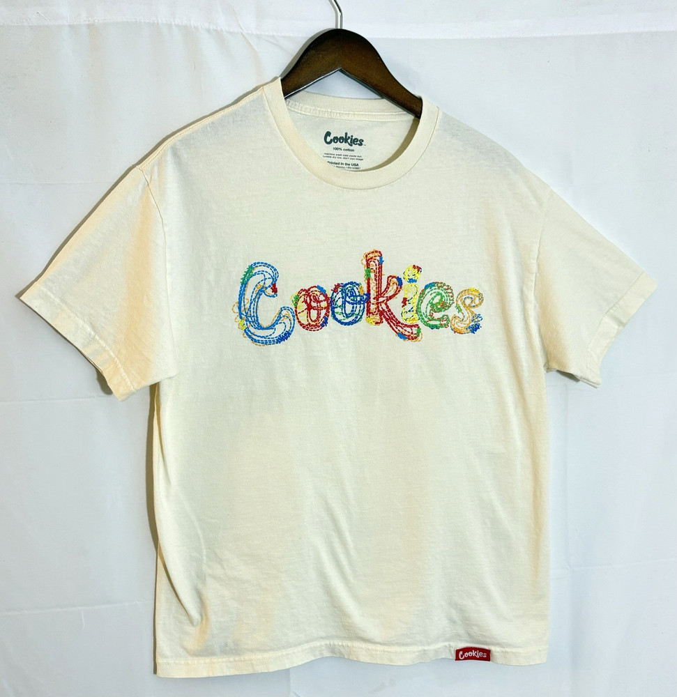 Cookies SF Men’s Large Multicolor Spellout Logo Beige S/S Graphic T-Shirt Tee