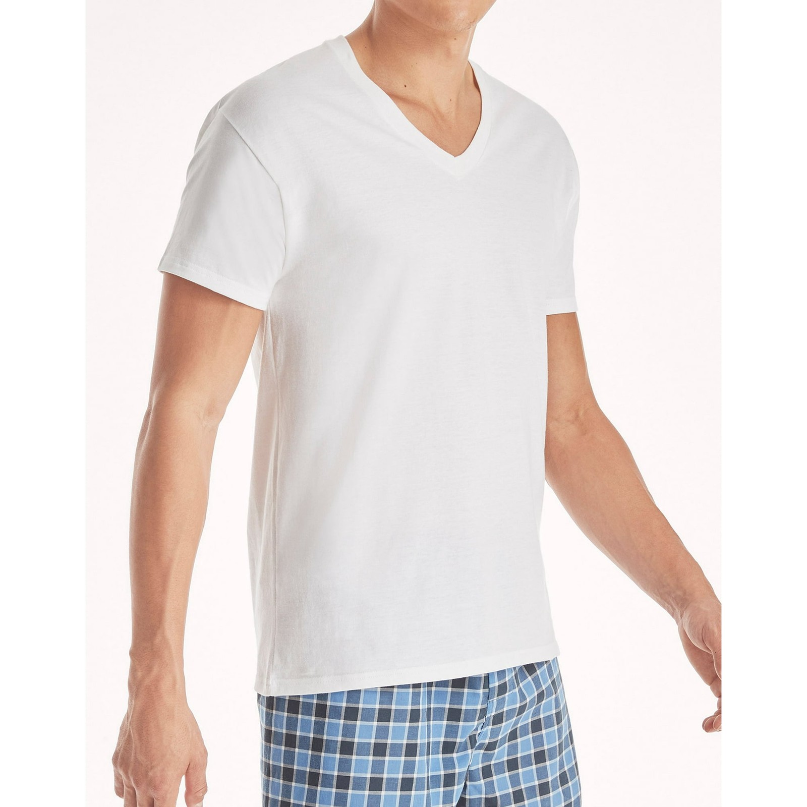 Hanes Men’s V-Neck T-Shirt White Irregular 4XL 4-Pack gallery