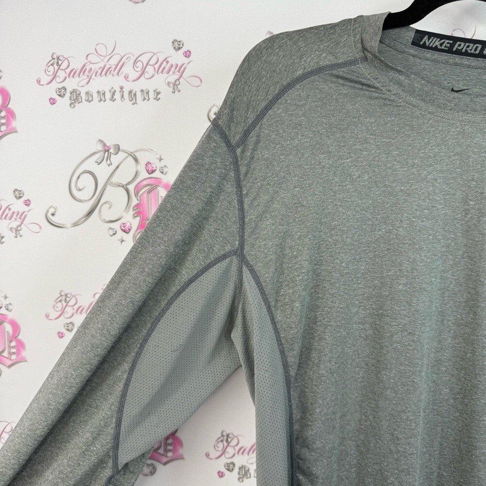 Nike long sleeve shirt dri fit grey silver Pro Combat Men's Long Sleeve Gray Tee gallery