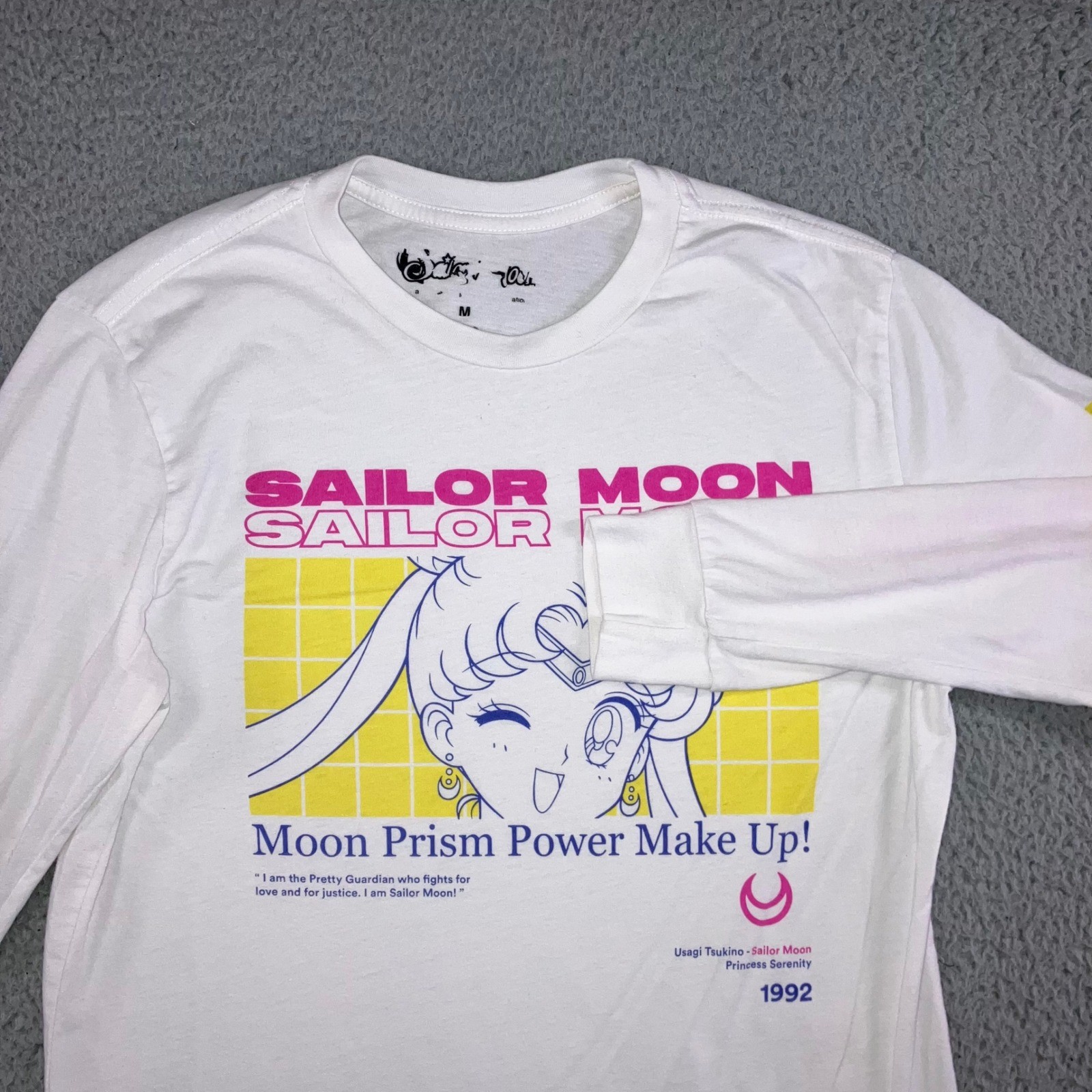 Sailor Moon Long Sleeve Graphic T-Shirt Men M White Moon Prism Power Make Up