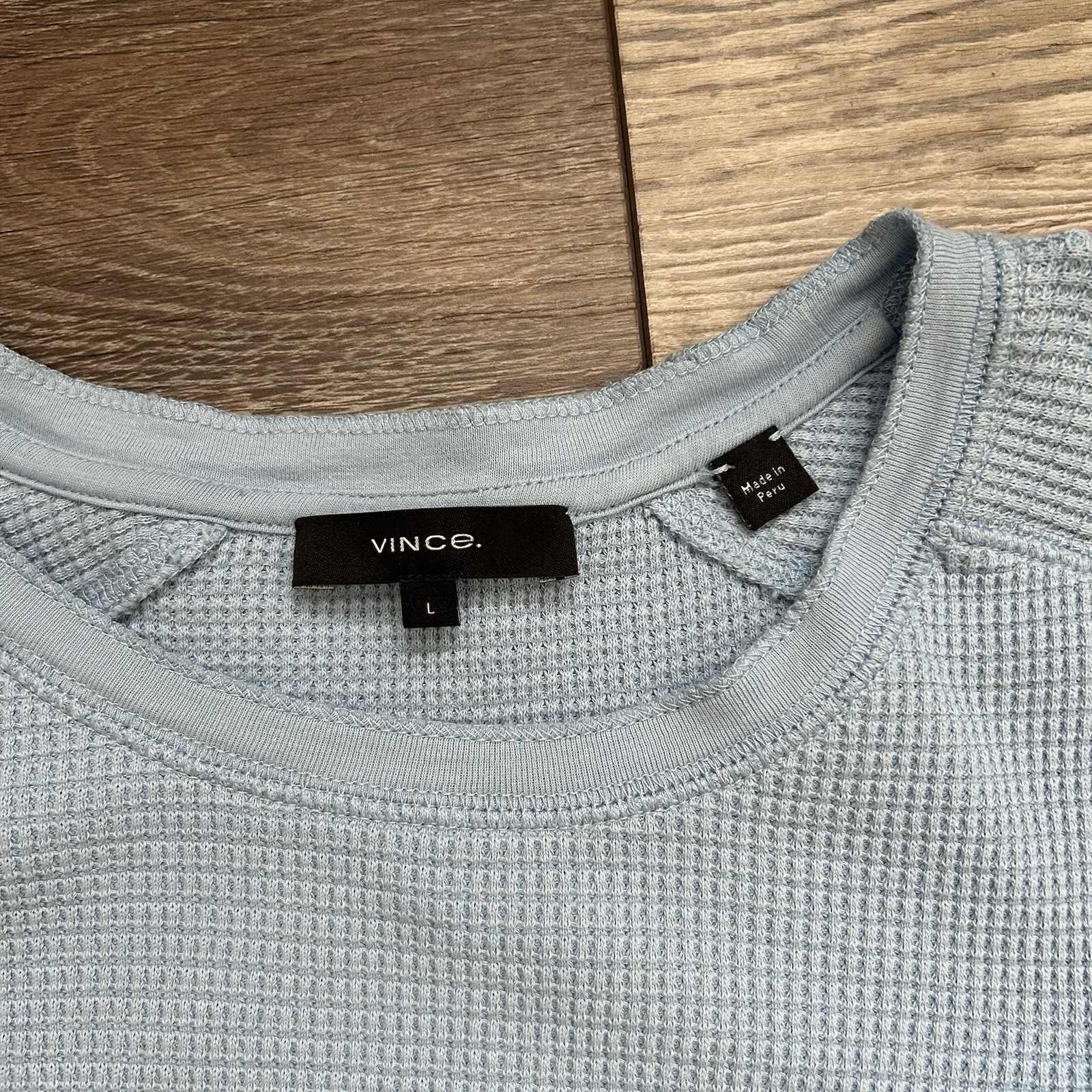 Vince Mens Waffle Knit Shirt Size Large Blue LS Thermal Y2K 90s Look Pima Cotton gallery