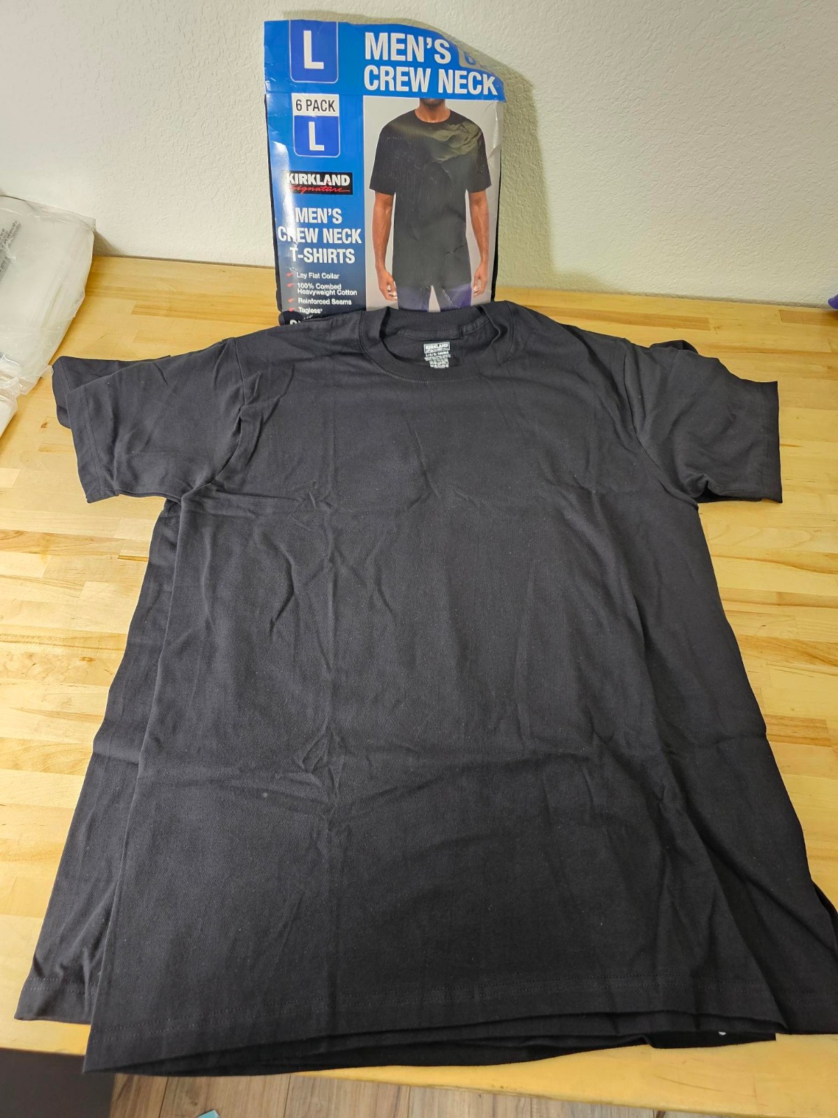 L / LARGE – BLACK – 6 PACK – Kirkland Signature Men’s Crew Neck Cotton Shirts