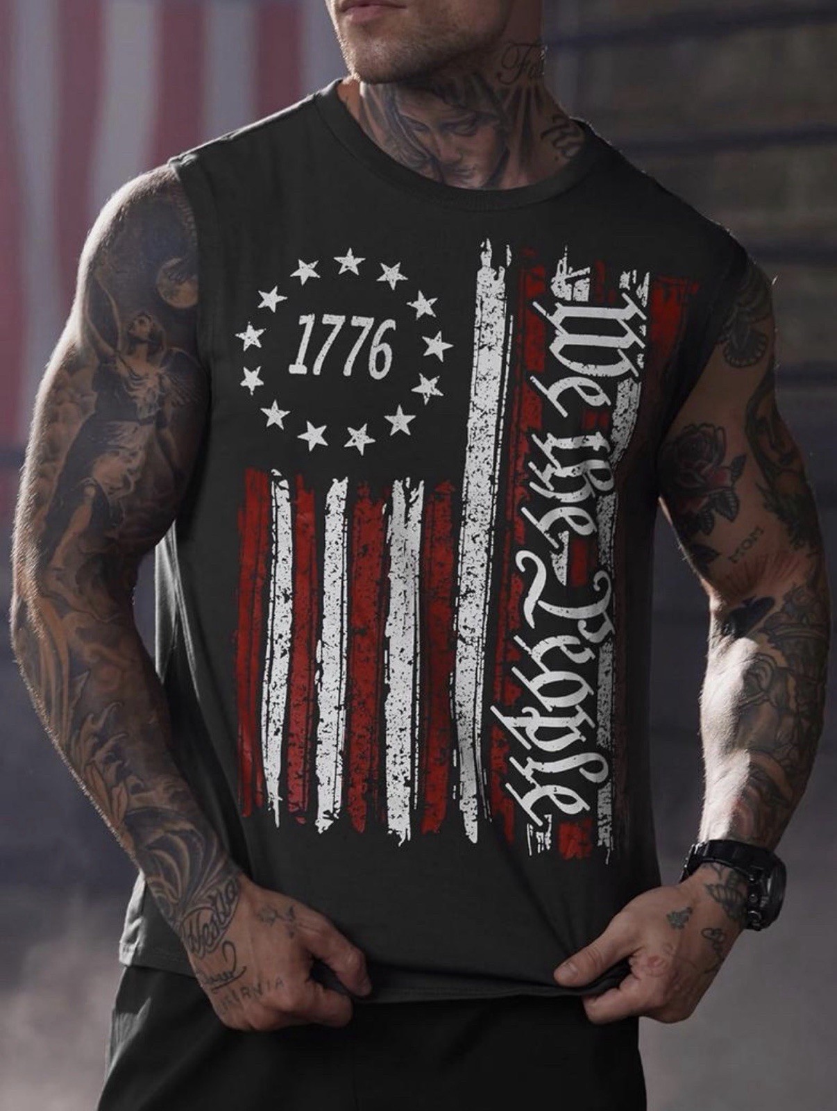 Mens 4th of July Shirts Muscle Tank Top 1776 Sleeveless Graphic Gym Workout U... gallery