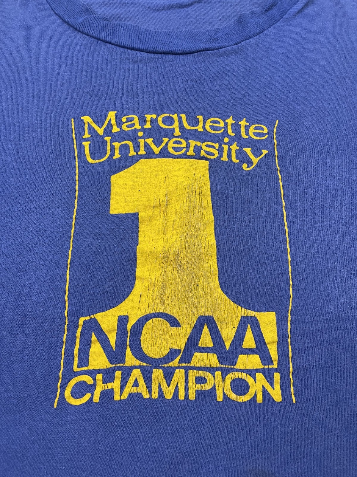 VTG 70S Marquette University T Shirt Medium Blue NCAA National Champions 1977 gallery