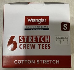 Wrangler Five Star Premium Men Cotton Stretch Crew Tees White 6 Pack Small New