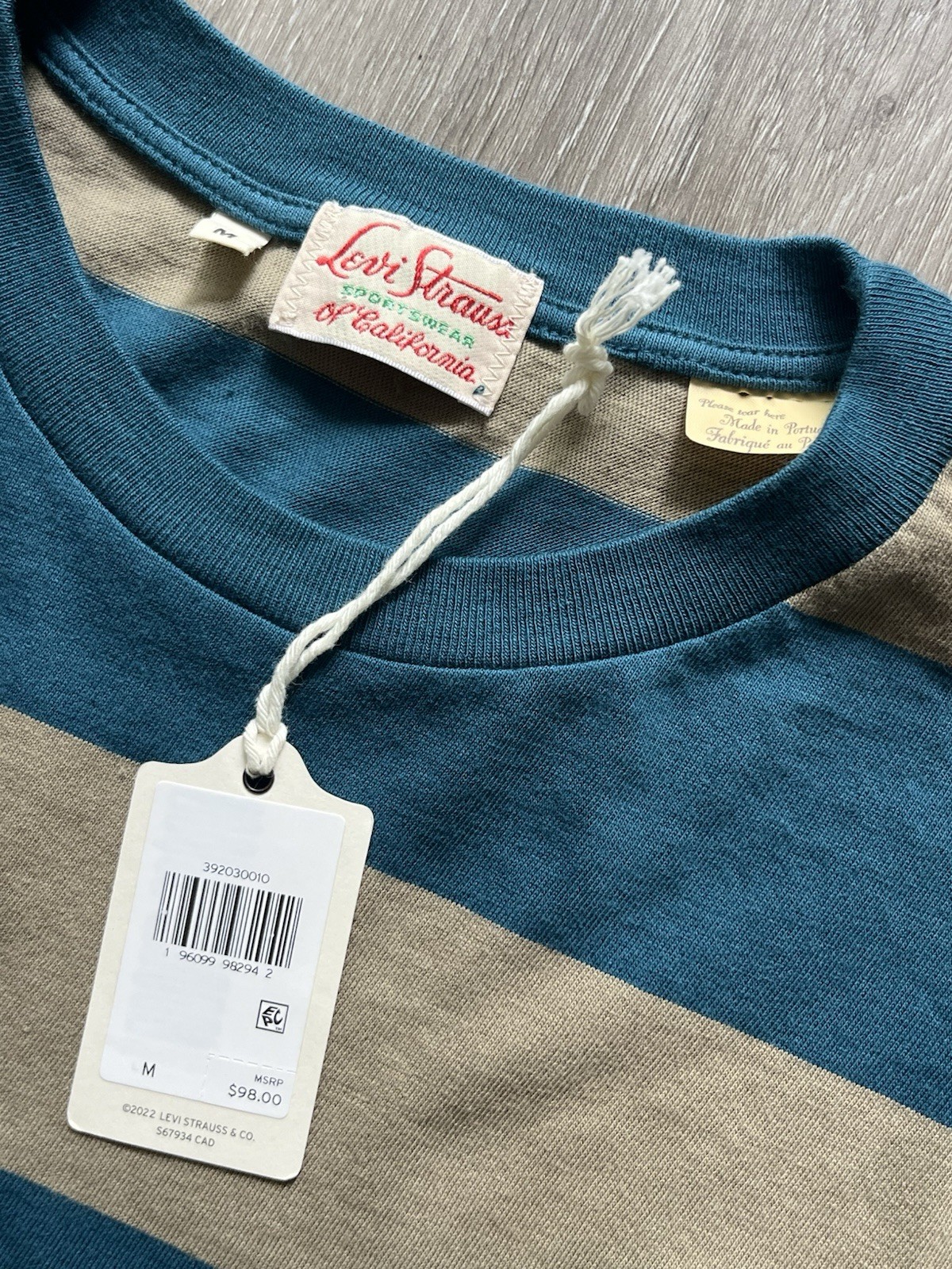LEVIS VINTAGE CLOTHING LVC 1940’S SPLIT HEM T-SHIRT STRIPE BLUE/GRAY MEDIUM NWT gallery