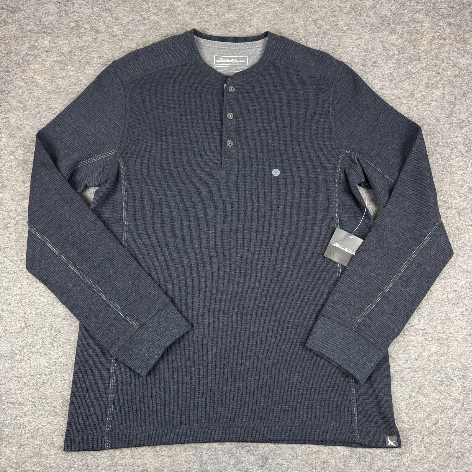Eddie Bauer Thermal Henley Long Sleeve Pullover Shirt Blue Mens Medium M
