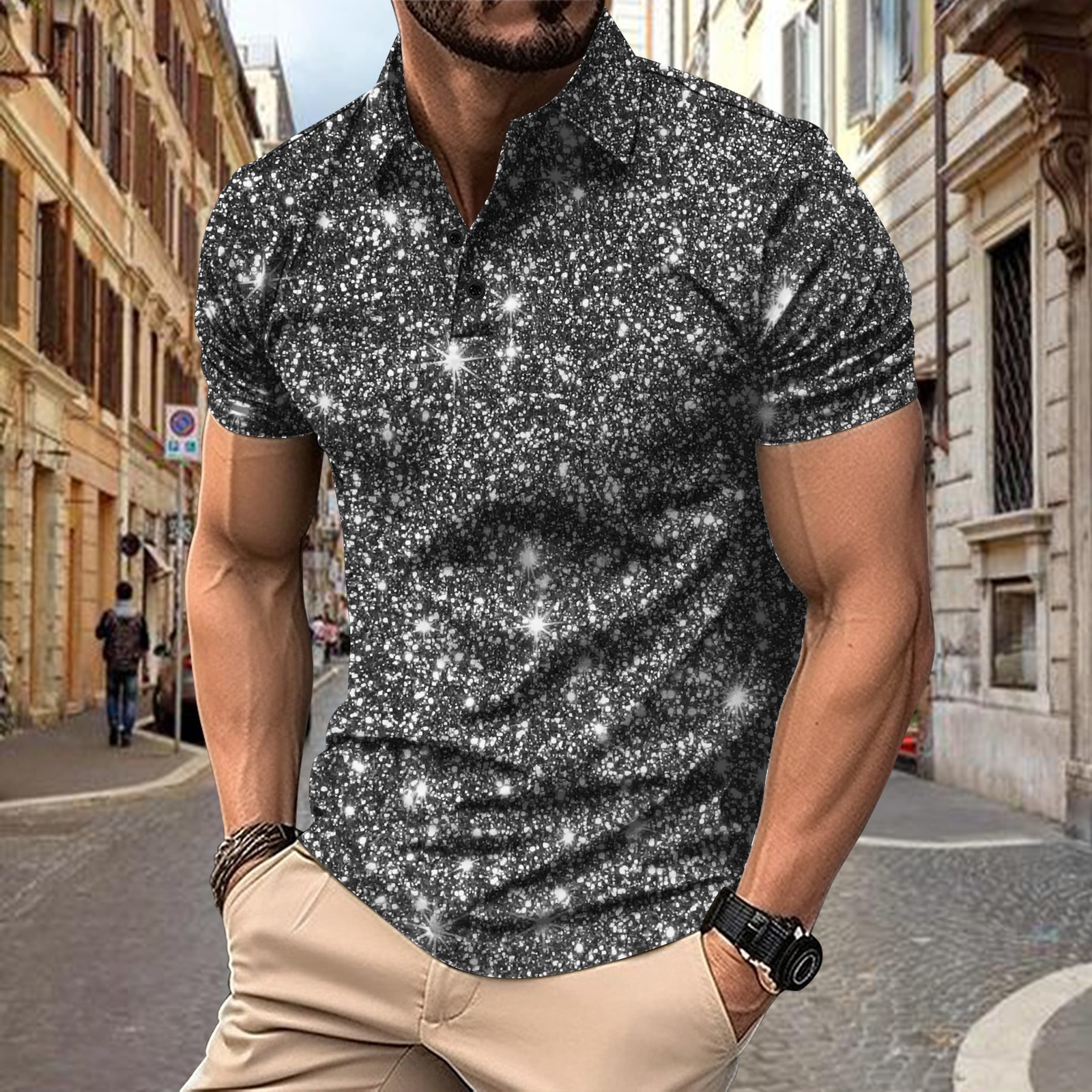 2025 New Men's Shirt with Digital Printed Button Street Casual T-shirt Top Men gallery