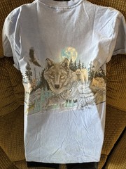 Vintage Alaska King Salmon Wolf Moose Bald Eagle 90s Shirt L Blue Double Sided