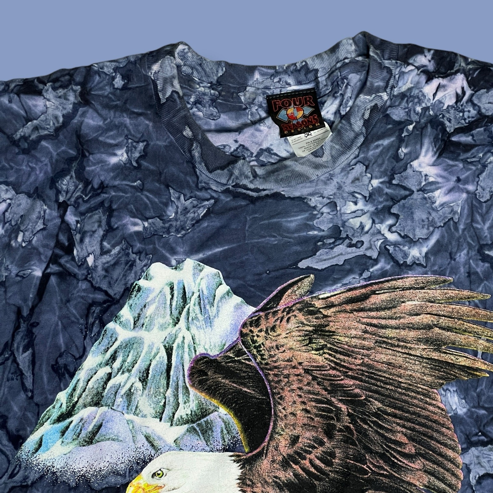 Vintage 90s TShirt Four Seasons Size Large Blue Tie Dye Bald Eagle Graphic Print gallery