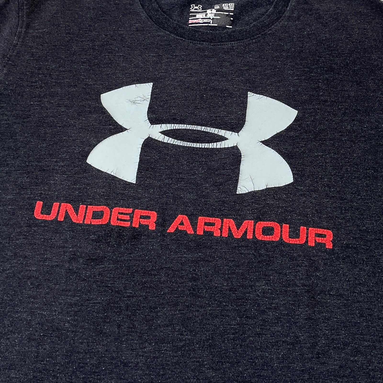 Under Armour Shirt Mens Medium Black Red Spell Out UA Logo Heat Gear Outdoors B2 gallery