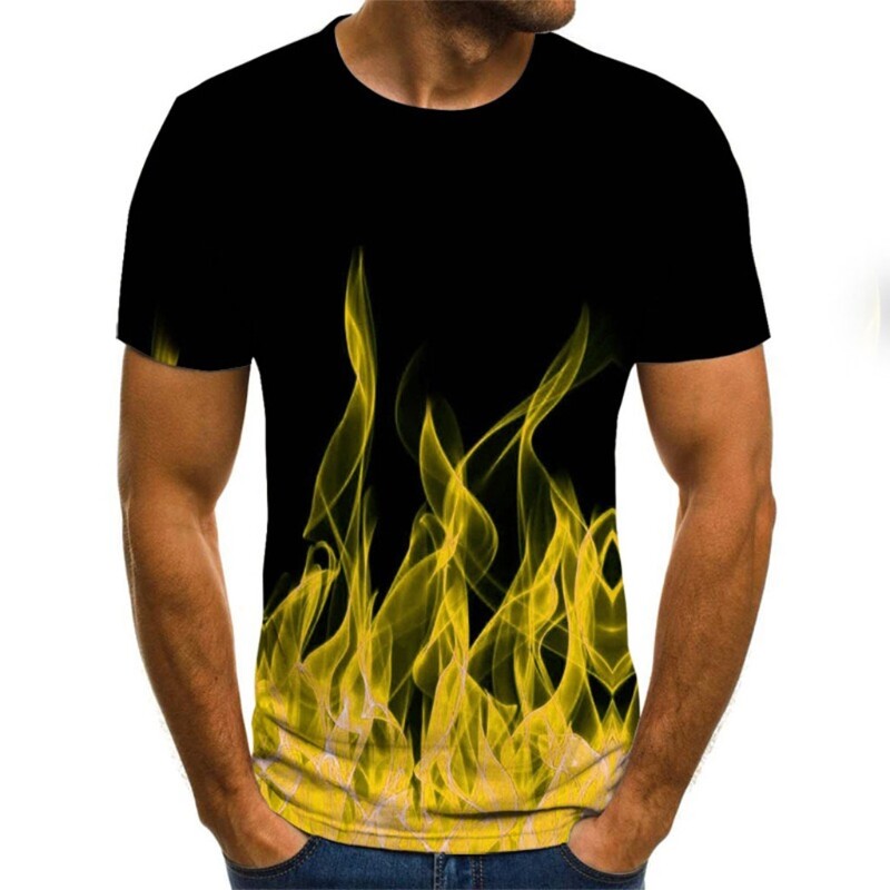 Men Short Sleeve O-Neck T-Shirt Flame 3D Graphic Print Funny Slim Top Streetwear gallery