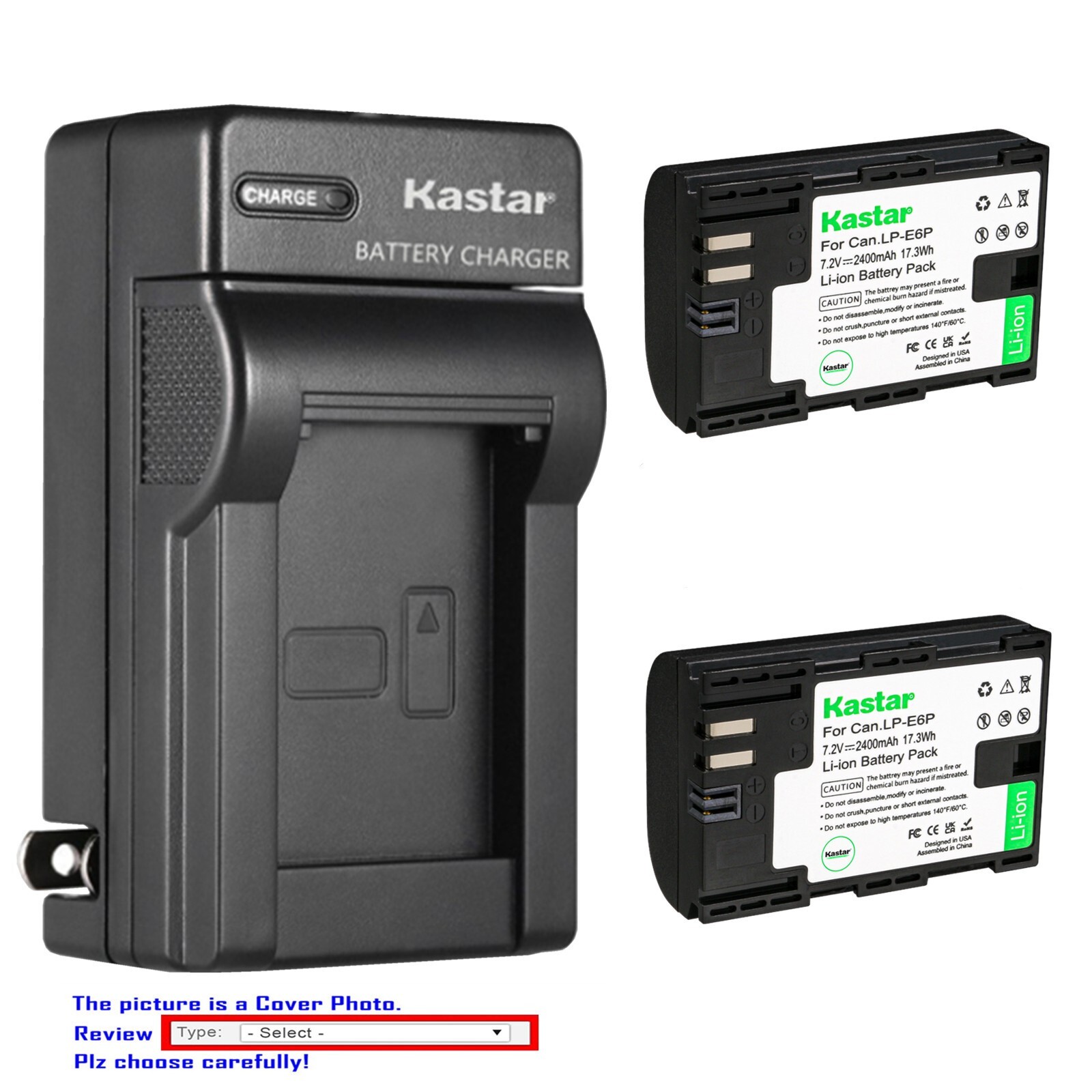 Kastar Battery AC Charger for Canon LP-E6P Battery, LC-E6 LC-E6E Charger