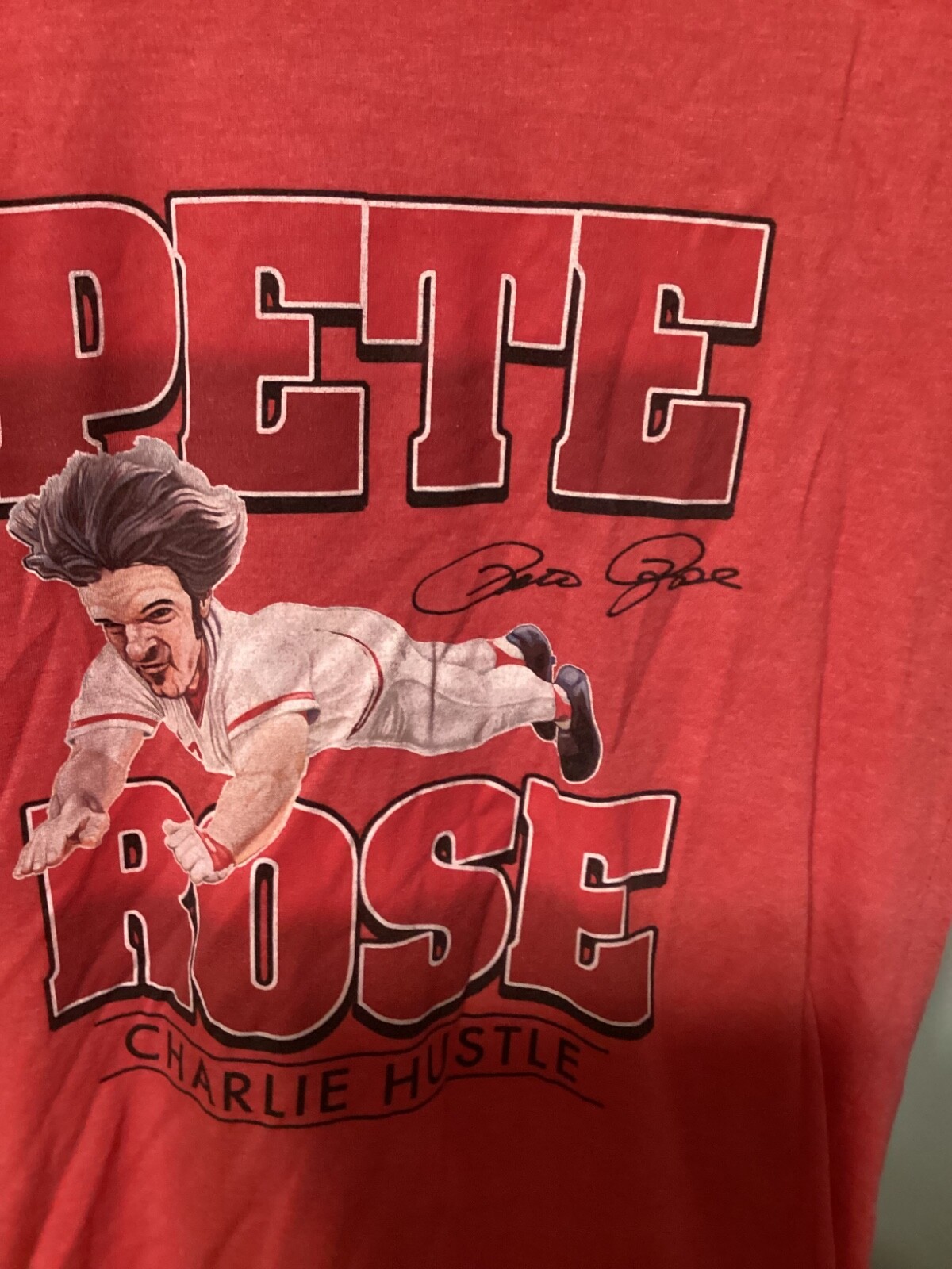 Small Mens Pete Rose Cincinnati Reds Charlie Hustle retro soft baseball t-shirt gallery