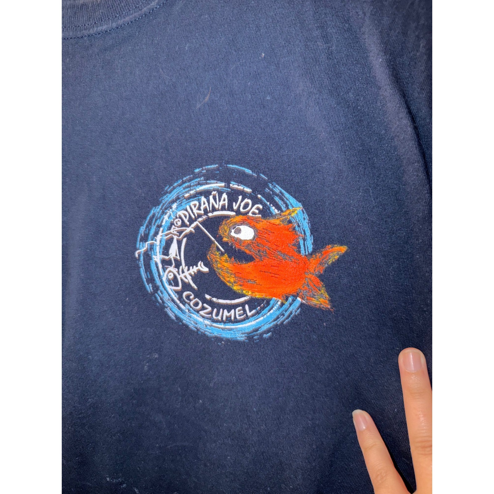 Piranha Joe Cozumel Long Sleeve Graphic T-Shirt Navy Blue Mexico Charm gallery