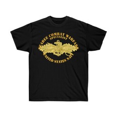 Classic – Unisex Ultra Cotton Tee – Navy – Seabee Combat Warfare Spec Badge – OF