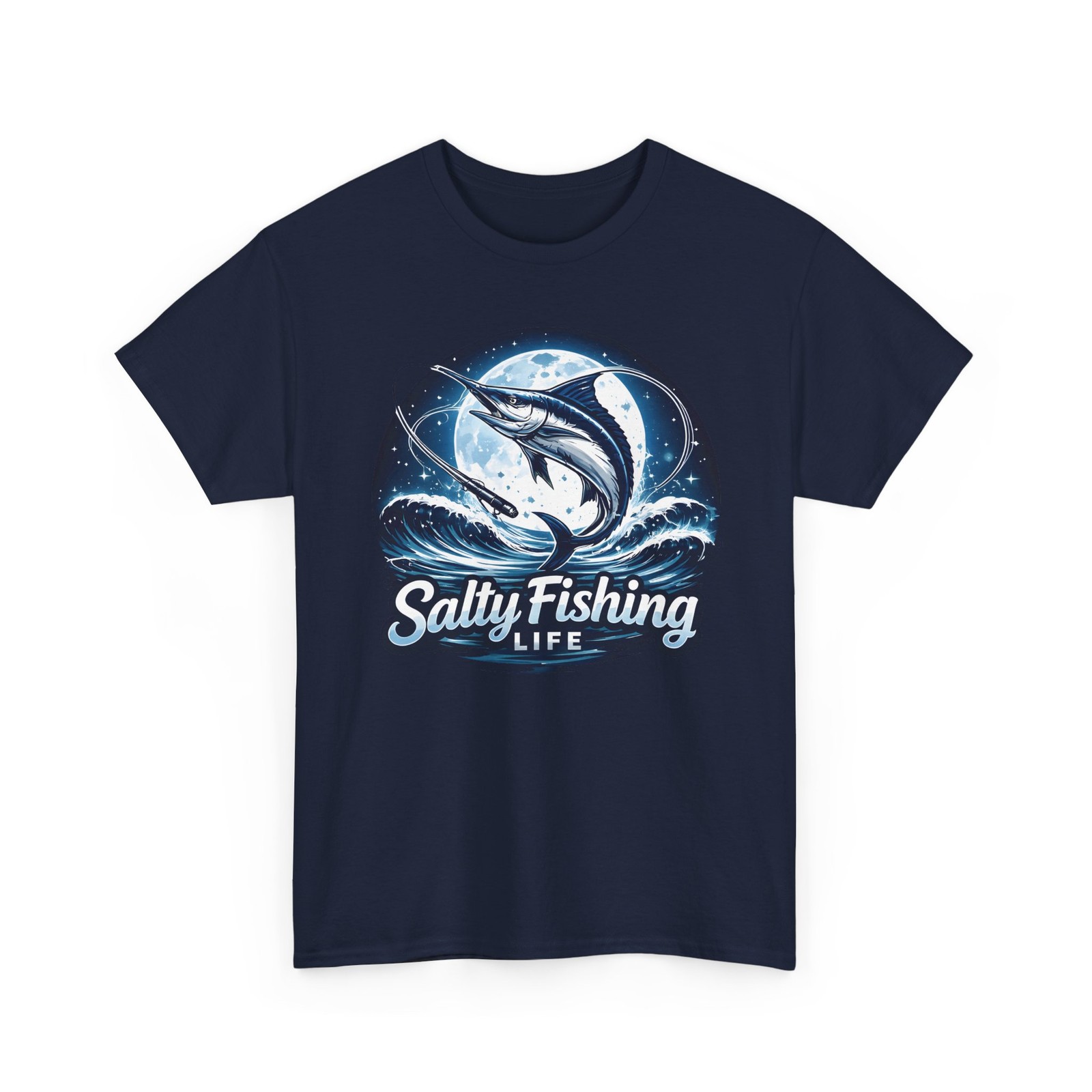 Salty Fishing Life Shirt Ocean Salt Water Lake Marlin Fisherman Outdoor Moon Tee