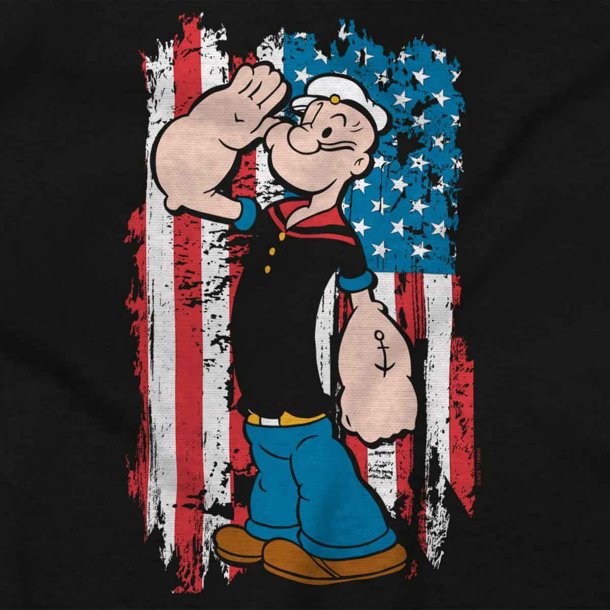 Popeye the Sailor Man Salute American Flag Womens or Mens Crewneck T Shirt Tee gallery