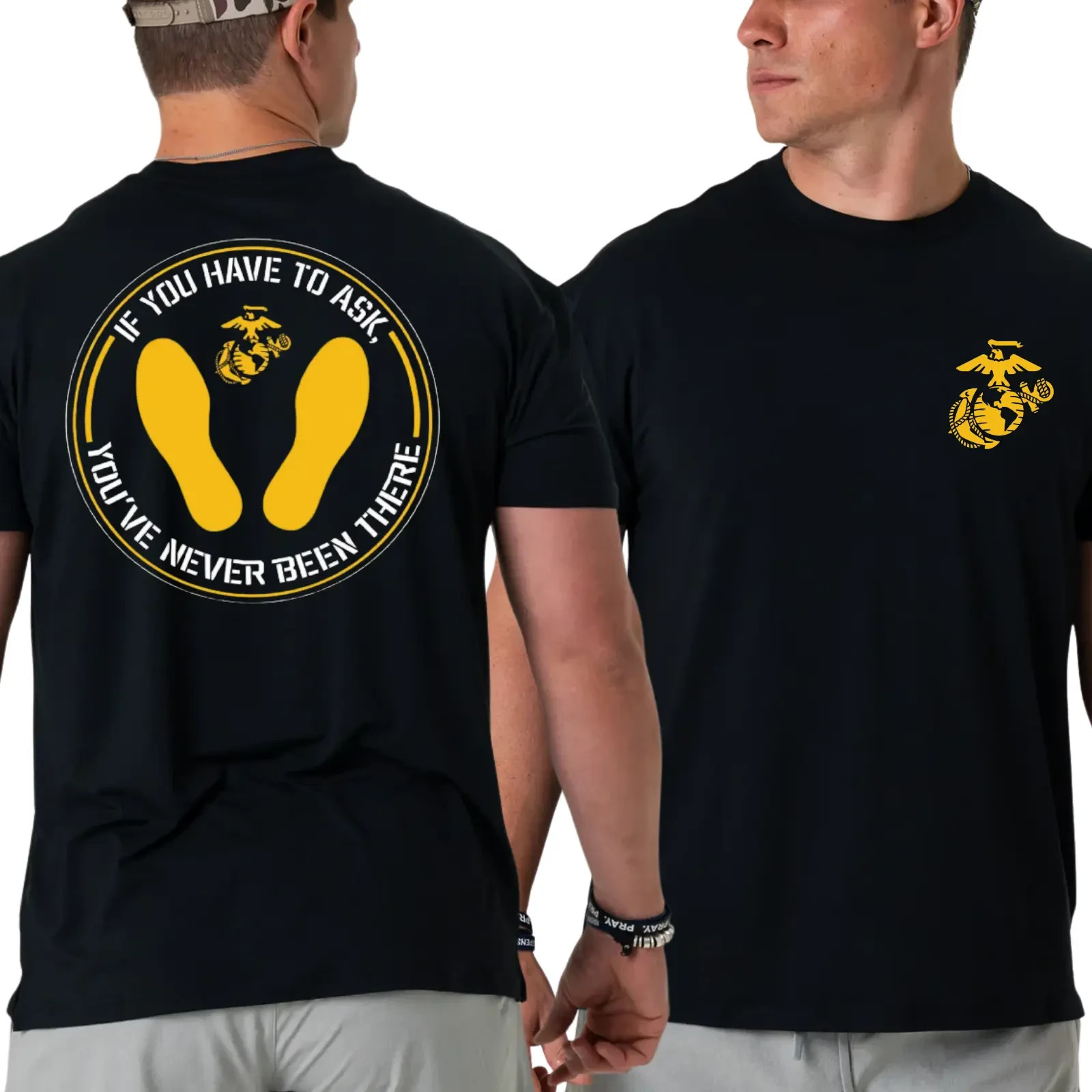 US Marines Yellow Footprints Graphic, 2 Sides Black T-Shirt gallery