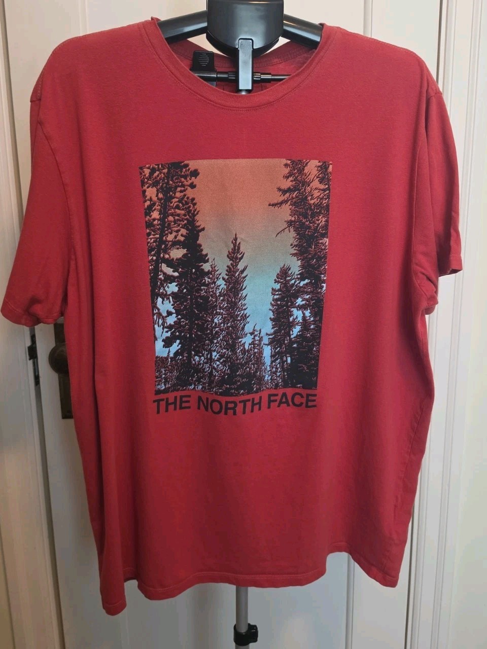 The North Face Shirt Mens XXL Red Graphic Tee Short Sleeve Trees Hiking Outdoor