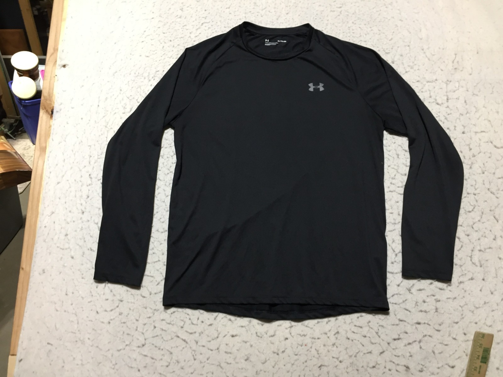 Under Armour T Shirt Mens XL Loose Black Crew Neck Long Sleeve Stretch Soft gallery
