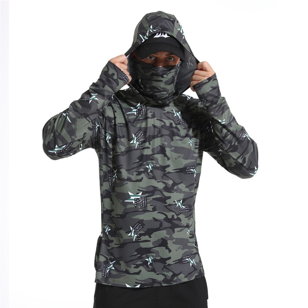 UPF50+ Mens Outdoor Fishing Hoodie Sun Block Skin Protection Long Sleeve Top 🌸 gallery