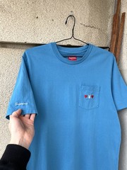 Supreme Playboy FW18 Embroidered Logo Pocket T-Shirt Size M Blue