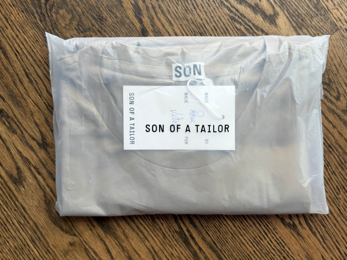 Son of a Tailor Stone Beige/Light Taupe Custom T-Shirt Large Supima Cotton gallery