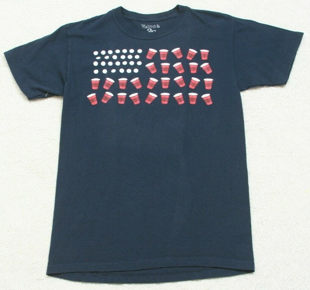 Walnut & 39th Beer Pong Graphic Tee T-Shirt Top Short Sleeve Small Blue 1354