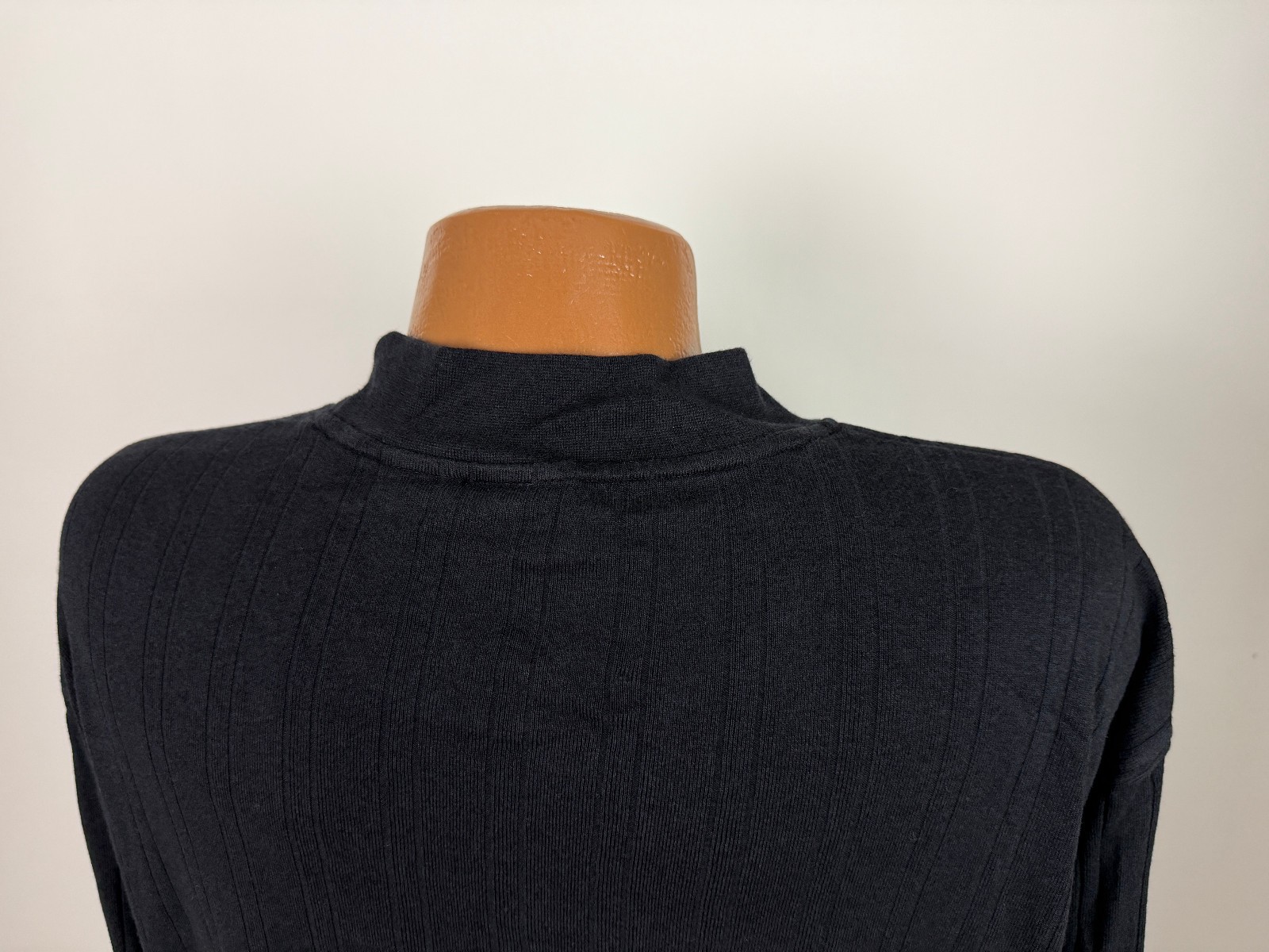 Vintage Ribbed Mock Neck Shirt Men XL Stretchy Minimal Preppy Black Rayon Cotton gallery